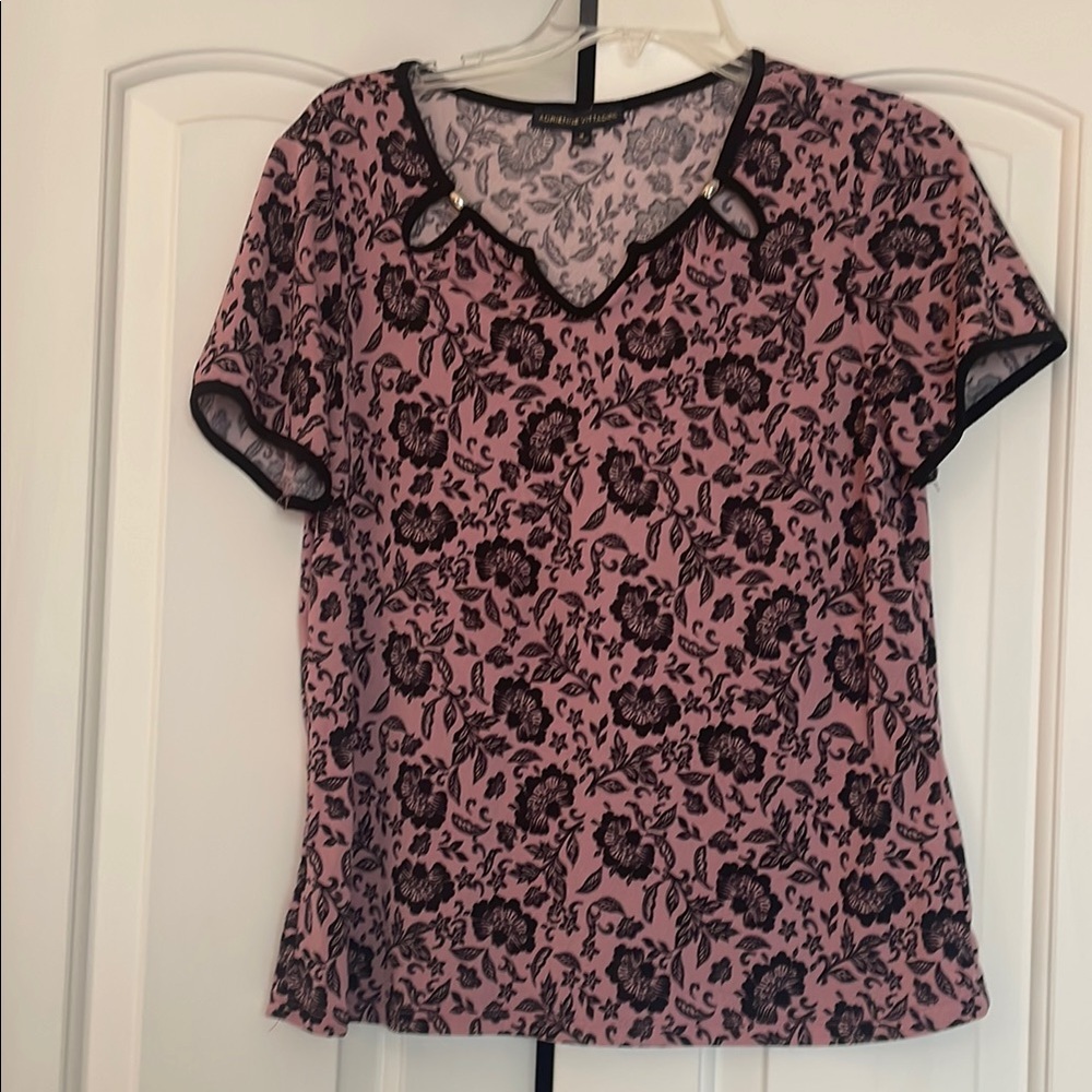 Adrienne Vittadini Pink Fitted Notched Collar Blouse